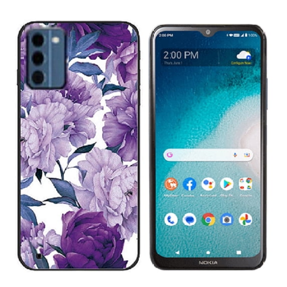 Phone Case for Nokia C300 (Straight Talk/ TracFone/ Consumer Cellular), Flexible TPU Printed Design Cover Case (Purple Flower)