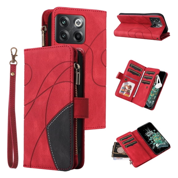 Phone Case for OnePlus 10T 5G, Zipper Storage Bag 9 Card Slots Shockproof Wallet Cover for OnePlus 10T 5G