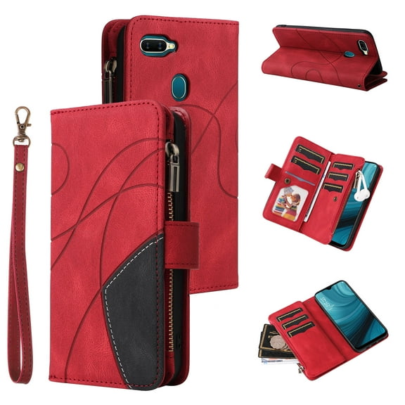 Phone Case for Oppo A7, Zipper Storage Bag 9 Card Slots Shockproof Wallet Cover for Oppo A7