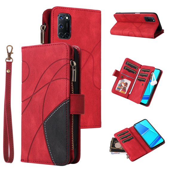 Phone Case for Oppo A92 4G, Zipper Storage Bag 9 Card Slots Shockproof Wallet Cover for Oppo A92 4G