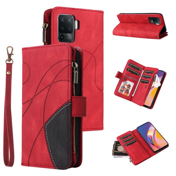 Phone Case for Oppo F19 Pro 4G, Zipper Storage Bag 9 Card Slots Shockproof Wallet Cover for Oppo F19 Pro 4G