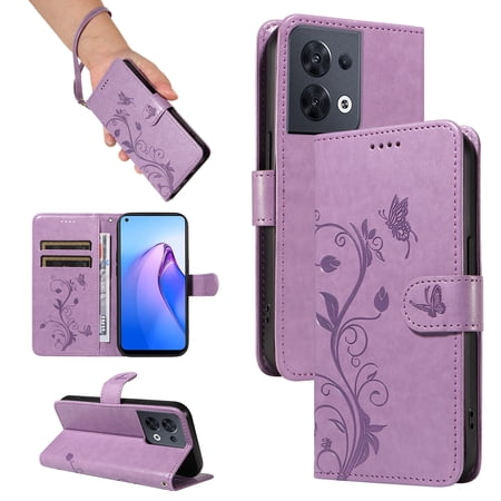 Phone Case for Oppo Reno8 5G, PU Leather Card Slots with Kickstand Function Shockproof Wallet Cover for Oppo Reno8 5G