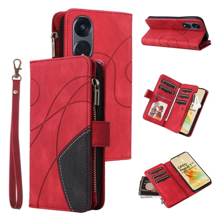 Phone Case for Oppo Reno8 T 5G (NOT for 4G), Zipper Storage Bag 9 Card Slots Shockproof Wallet Cover for Oppo Reno8 T 5G (NOT for 4G)
