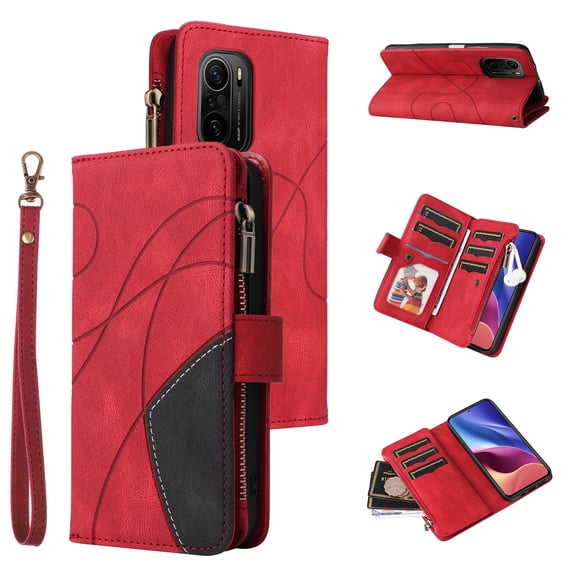 Phone Case for Poco F3, Zipper Storage Bag 9 Card Slots Shockproof Wallet Cover for Poco F3
