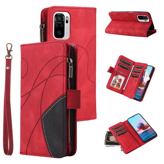 Phone Case for Poco M5s, Zipper Storage Bag 9 Card Slots Shockproof Wallet Cover for Poco M5s
