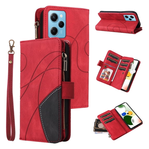 Phone Case for Poco X5 Pro 5G, Zipper Storage Bag 9 Card Slots Shockproof Wallet Cover for Poco X5 Pro 5G