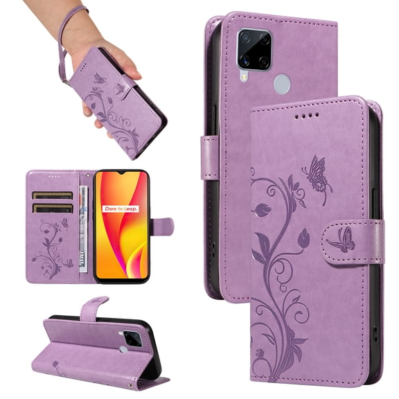 Phone Case for Realme C15, PU Leather Card Slots with Kickstand Function Shockproof Wallet Cover for Realme C15