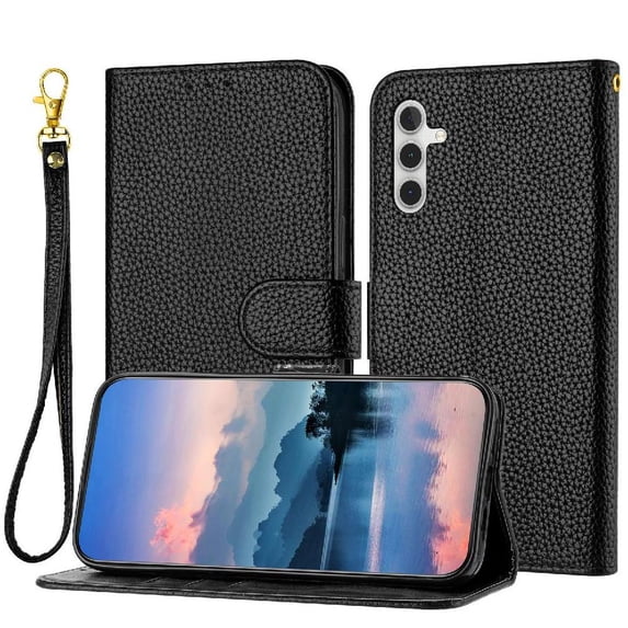 Phone Case for Samsung Galaxy A14 4G/5G Flip Folio Card Slots Holder Litchi Pattern PU Lether Wallet