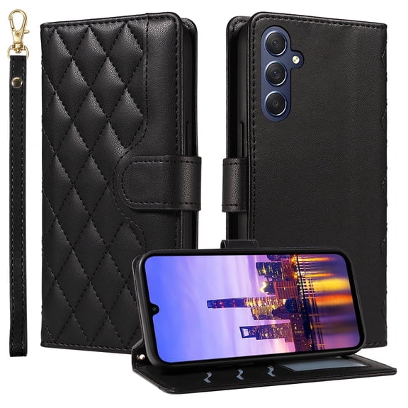 Phone Case for Samsung Galaxy A16 5G Wallet PU Leather Case with Card Slots Kickstand Shockproof Magnetic Flip Cell Phone Cover, Black