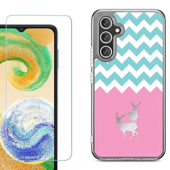 Phone Case for Samsung Galaxy A17 5G, with Screen Protector, by OneToughShield - Chevron/Teal/Deer