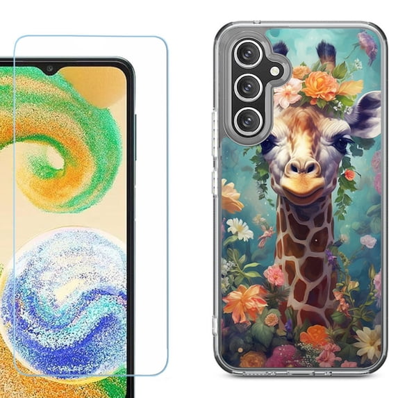 Phone Case for Samsung Galaxy A17 5G, with Screen Protector, by OneToughShield - Giraffe Flower