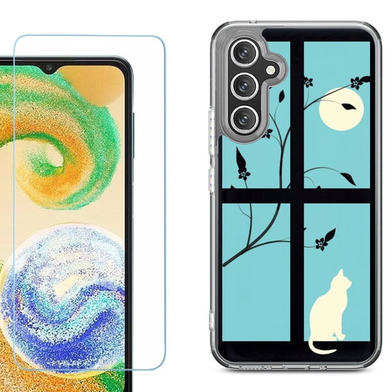 Phone Case for Samsung Galaxy A17 5G, with Screen Protector, by OneToughShield - Moon/Cat