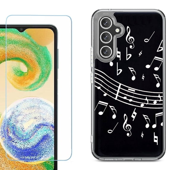 Phone Case for Samsung Galaxy A17 5G, with Screen Protector, by OneToughShield - Music Notes / Black