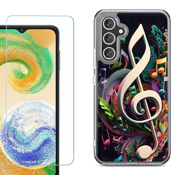 Phone Case for Samsung Galaxy A17 5G, with Screen Protector, by OneToughShield - Music Notes Colorful