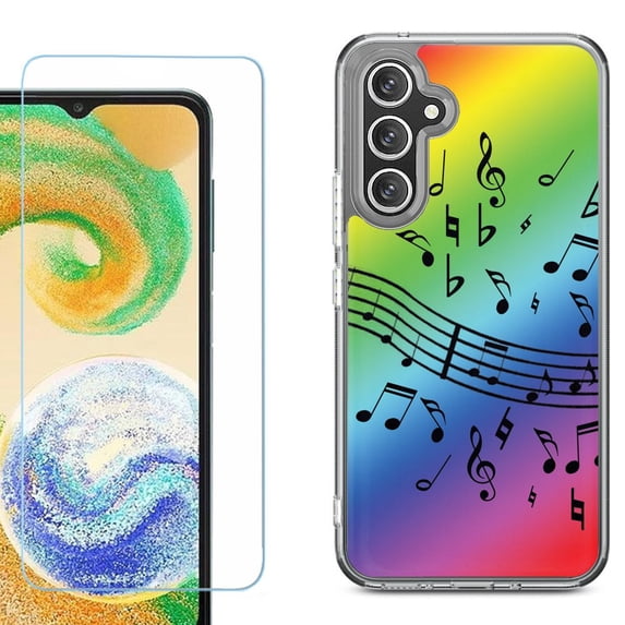 Phone Case for Samsung Galaxy A17 5G, with Screen Protector, by OneToughShield - Music Notes / Rainbow