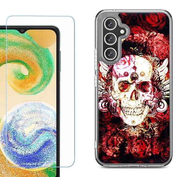 Phone Case for Samsung Galaxy A17 5G, with Screen Protector, by OneToughShield - Rose Skull