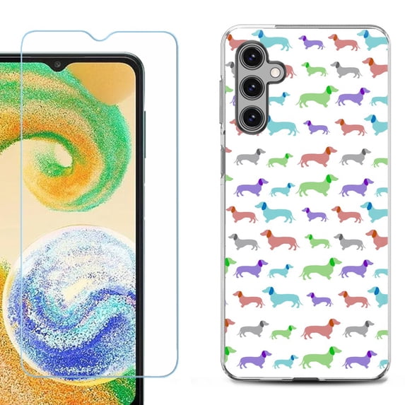 Phone Case for Samsung Galaxy A35 5G, with Tempered Glass Screen Protector, by OneToughShield - Colorful Dachshund/Puppy