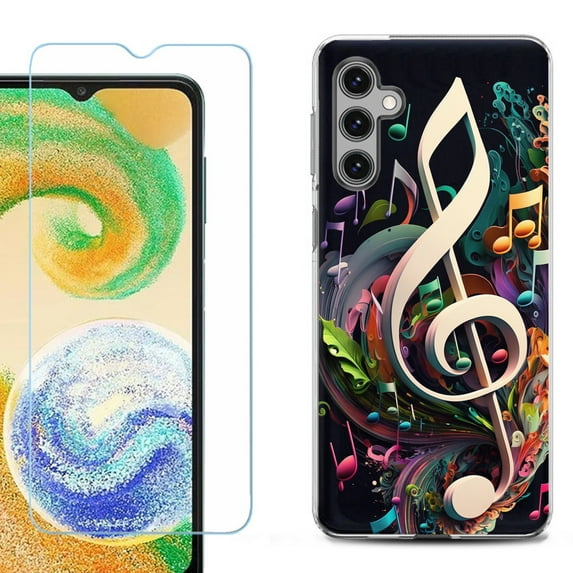 Phone Case for Samsung Galaxy A35 5G, with Tempered Glass Screen Protector, by OneToughShield - Music Notes Colorful