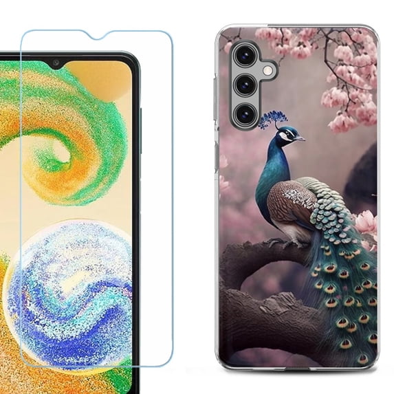 Phone Case for Samsung Galaxy A35 5G, with Tempered Glass Screen Protector, by OneToughShield - Peacock Flower