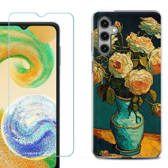 Phone Case for Samsung Galaxy A35 5G, with Tempered Glass Screen Protector, by OneToughShield - Roses in a vase