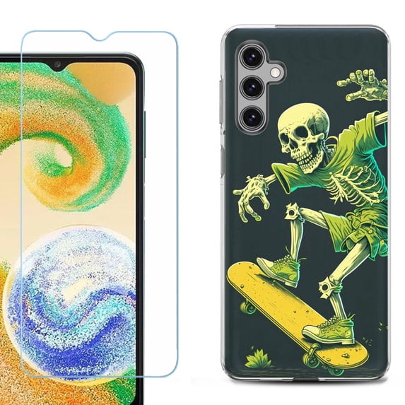 Phone Case Cover for Samsung Galaxy A35 5G, with Tempered Glass Screen Protector, by OneToughShield - Skeleton Skater