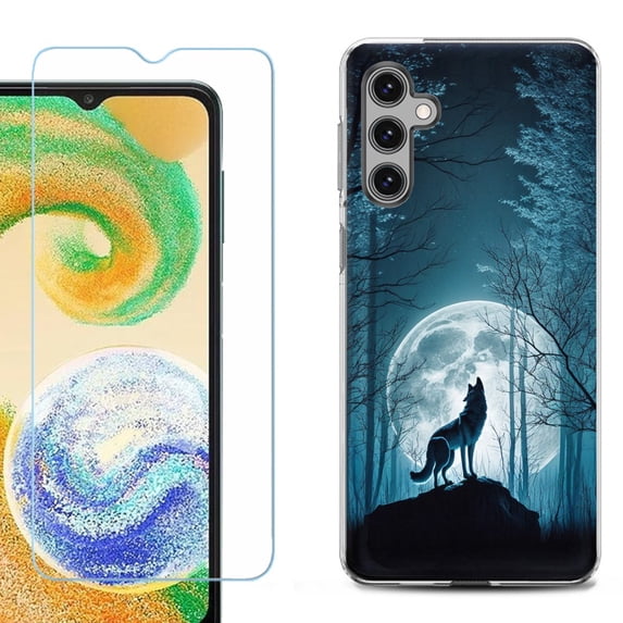 Phone Case for Samsung Galaxy A35 5G, with Tempered Glass Screen Protector, by OneToughShield - Wolf Moon