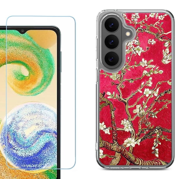 Phone Case for Samsung Galaxy A37 5G, with Screen Protector, by OneToughShield - Almond Blossom Red