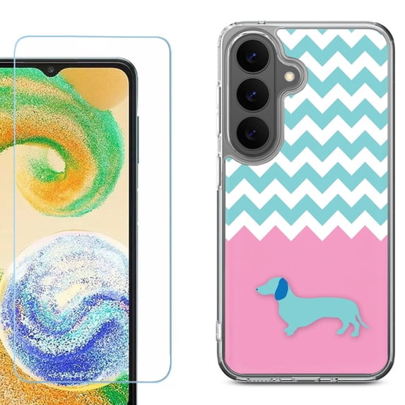 Phone Case for Samsung Galaxy A37 5G, with Screen Protector, by OneToughShield - Chevron/Dachshund/Puppy