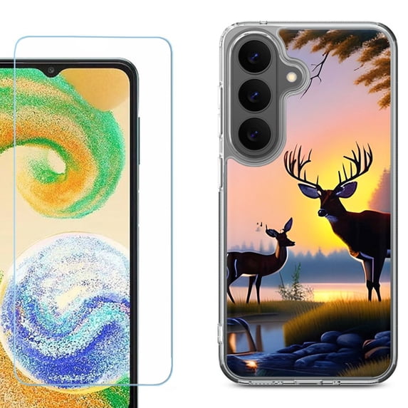 Phone Case for Samsung Galaxy A37 5G, with Screen Protector, by OneToughShield - Deer Sunset
