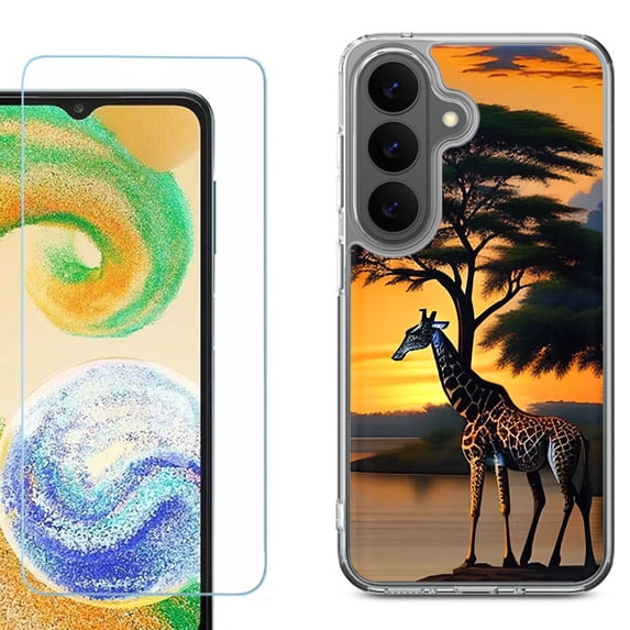 Phone Case for Samsung Galaxy A37 5G, with Screen Protector, by OneToughShield - Giraffe Sunset