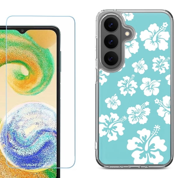 Phone Case for Samsung Galaxy A37 5G, with Screen Protector, by OneToughShield - Hibiscus Teal