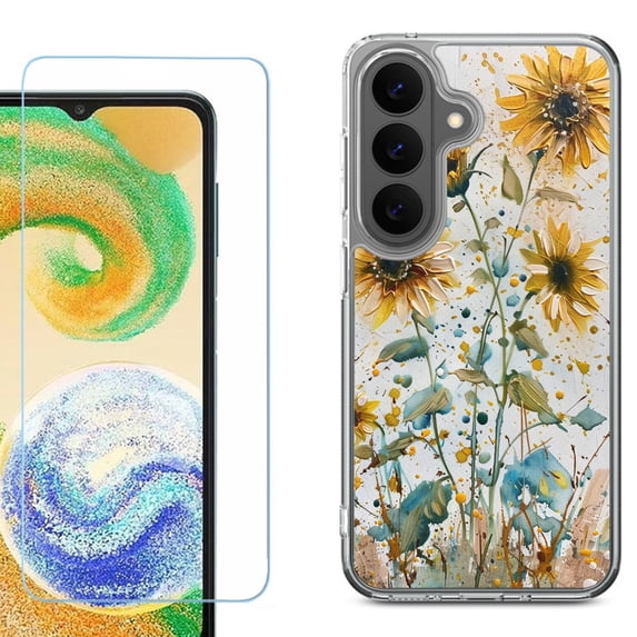 Phone Case for Samsung Galaxy A37 5G, with Screen Protector, by OneToughShield - Pastel Sunflowers