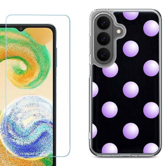 Phone Case for Samsung Galaxy A37 5G, with Screen Protector, by OneToughShield - Polka Dot / Purple