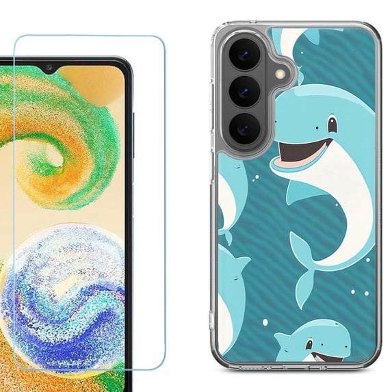 Phone Case for Samsung Galaxy A37 5G, with Screen Protector, by OneToughShield - Smiling Dolphin