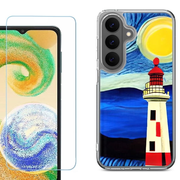 Phone Case for Samsung Galaxy A37 5G, with Screen Protector, by OneToughShield - Starry Night Lighthouse