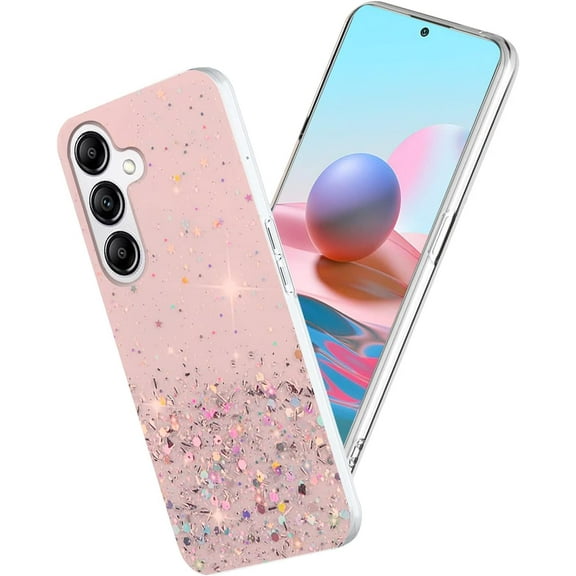 Phone Case for Samsung Galaxy S23 FE Case Clear Glitter Sparkle Pink Samsung S23 FE Case Silicone Transparent Shockproof Soft Cover Thin (Pink)