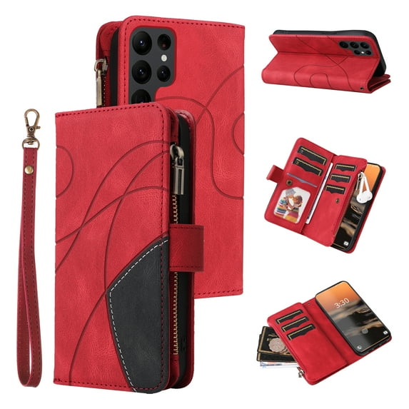 Phone Case for Samsung Galaxy S23 Ultra, Zipper Storage Bag 9 Card Slots Shockproof Wallet Cover for Samsung Galaxy S23 Ultra