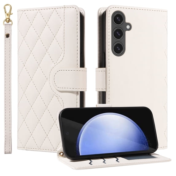 Phone Case for Samsung Galaxy S24 FE Wallet PU Leather Case with Card Slots Kickstand Shockproof Magnetic Flip Cell Phone Cover, White