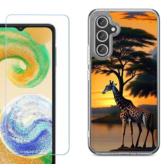 Phone Case for Samsung Galaxy S26 5G, with Screen Protector, by OneToughShield - Giraffe Sunset
