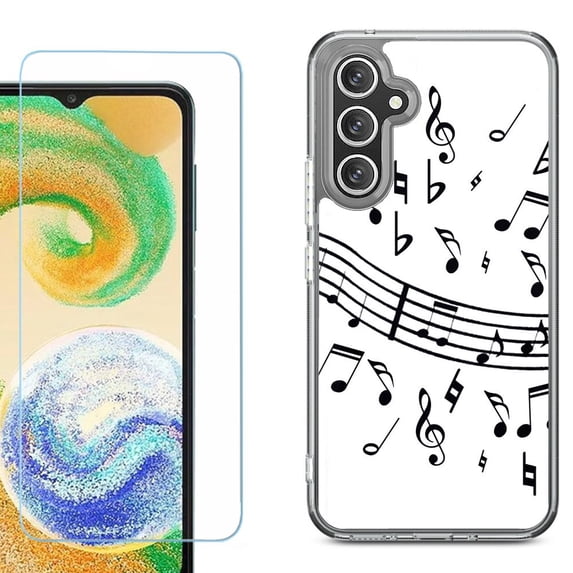 Phone Case for Samsung Galaxy S26 5G, with Screen Protector, by OneToughShield - Music Notes / White