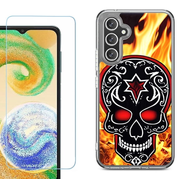 Phone Case for Samsung Galaxy S26 5G, with Screen Protector, by OneToughShield - Skull Flames