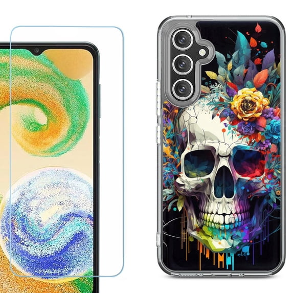 Phone Case for Samsung Galaxy S26 5G, with Screen Protector, by OneToughShield - Skull Flower
