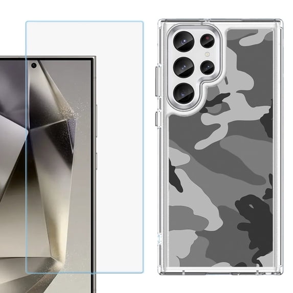 Phone Case for Samsung Galaxy S26 Ultra, with Screen Protector, by OneToughShield - Camo B/W