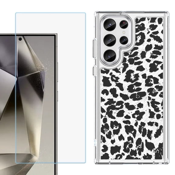 Phone Case for Samsung Galaxy S26 Ultra, with Screen Protector, by OneToughShield - Cheetah B/W