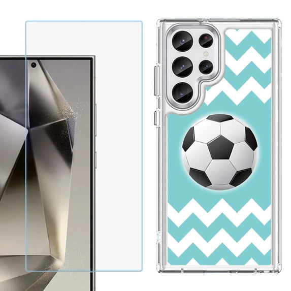 Phone Case for Samsung Galaxy S26 Ultra, with Screen Protector, by OneToughShield - Chevron/Soccer