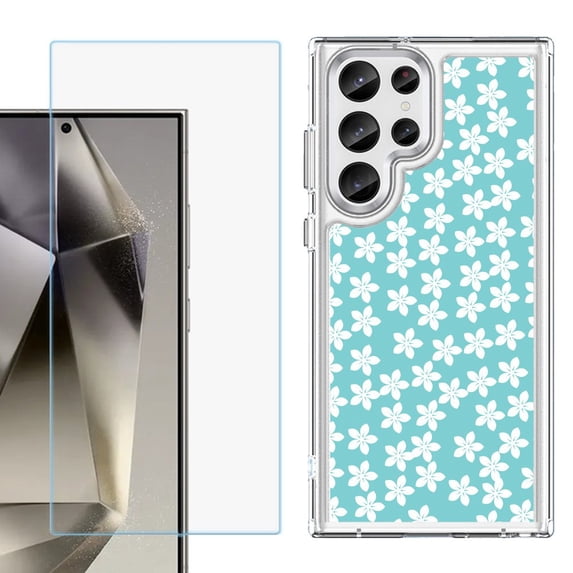 Phone Case for Samsung Galaxy S26 Ultra, with Screen Protector, by OneToughShield - Flower/Teal