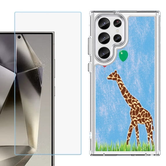 Phone Case for Samsung Galaxy S26 Ultra, with Screen Protector, by OneToughShield - Giraffe/Balloon
