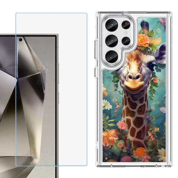 Phone Case for Samsung Galaxy S26 Ultra, with Screen Protector, by OneToughShield - Giraffe Flower