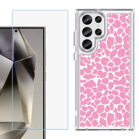 Phone Case for Samsung Galaxy S26 Ultra, with Screen Protector, by OneToughShield - Giraffe/Pink
