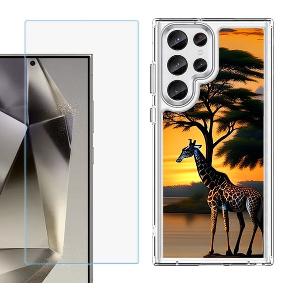 Phone Case for Samsung Galaxy S26 Ultra, with Screen Protector, by OneToughShield - Giraffe Sunset